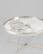 Журнальный столик Гера 80*80см белая керамика сталь серебро