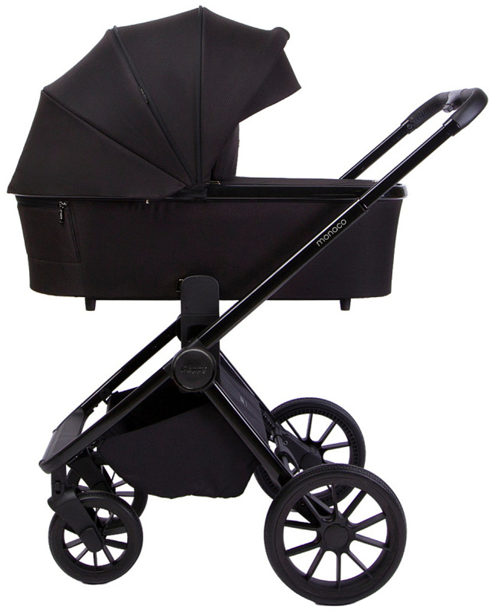 Детская коляска Peppy Monaco 3 в 1 с автокреслом Rise Brilliant black (черный), рама черный глянец