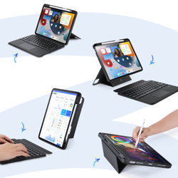Чехол подставка с клавиатурой (RUS) от Dux Ducis для iPad Air 11 (2024-2025), iPad Air 4 и 5, iPad Pro 11 (2018-2020, 2021, 2022), серия DK Series Keyboard, русская клавиатура с подсветкой