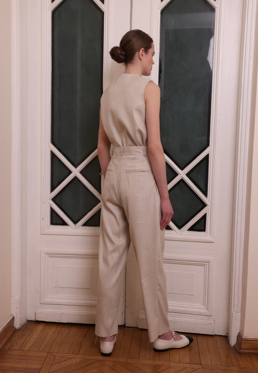 Брюки льняные, бежевый