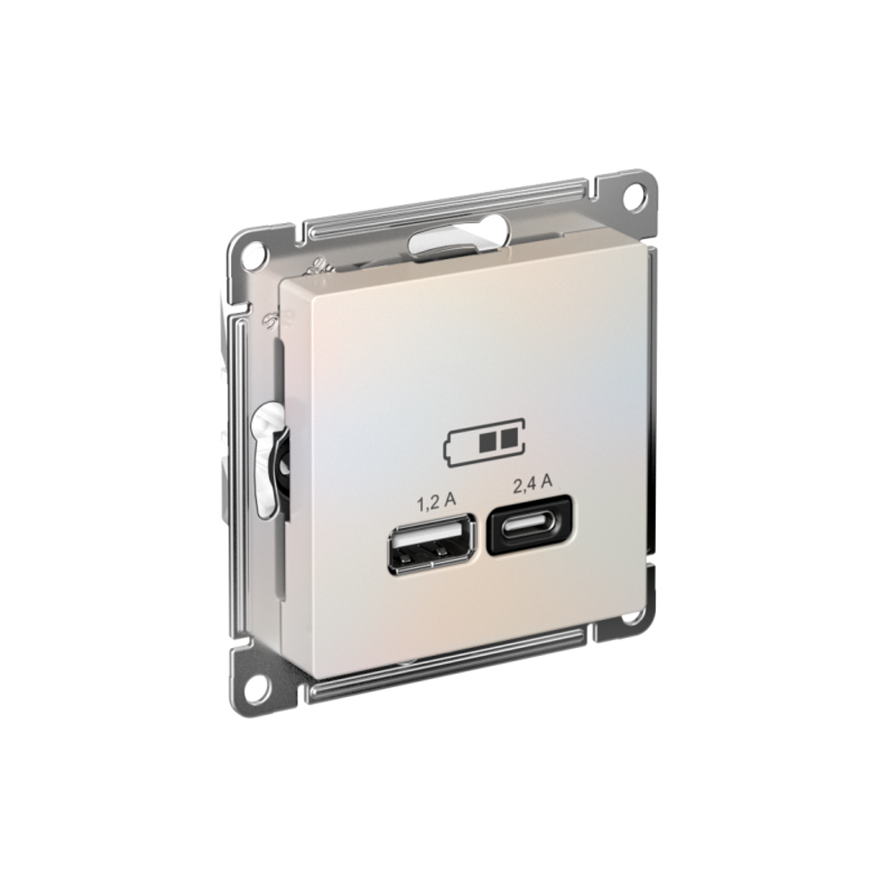 Розетка USB AtlasDesign тип A+C 5В/2.4А 2х5В/1.2А механизм жемчуж. SE ATN000439