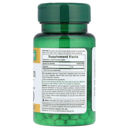 Nature's Bounty, мелатонин, вкус натуральной вишни, 3 мг, 120 быстро растворяющихся таблеток