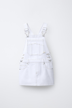 ZARA ДЖИНСОВЫЙ САРАФАН С КОНТРАСТНОЙ СТРОЧКОЙ, БЕЛЫЙ
