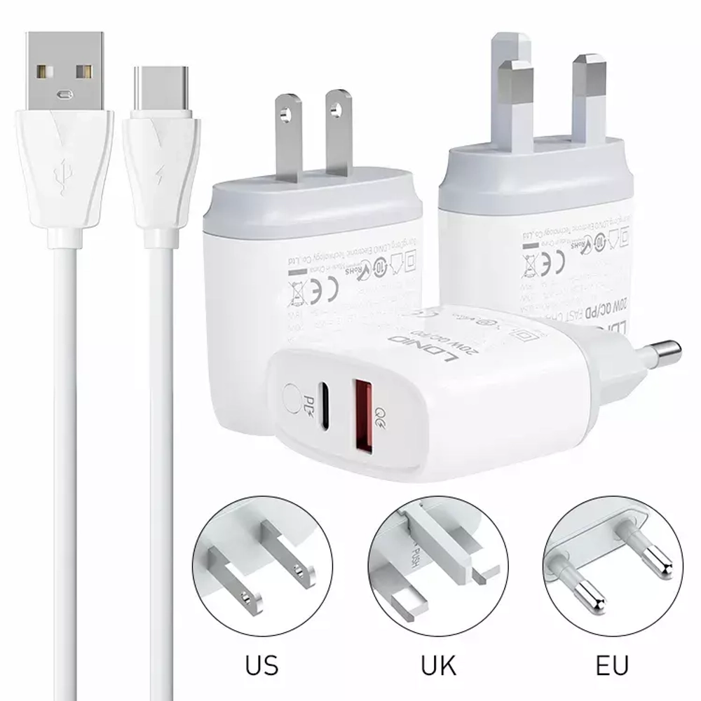 СЗУ 20W с кабелем lightning 1USB-A QG/1USB-C PD A2424C LDNIO