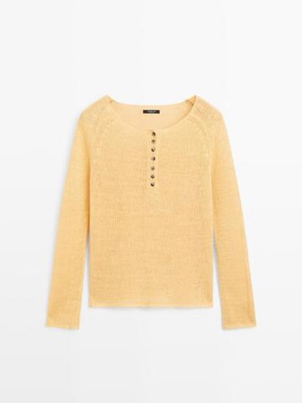 Massimo Dutti Свитер с воротником, жемчужный/бежевый