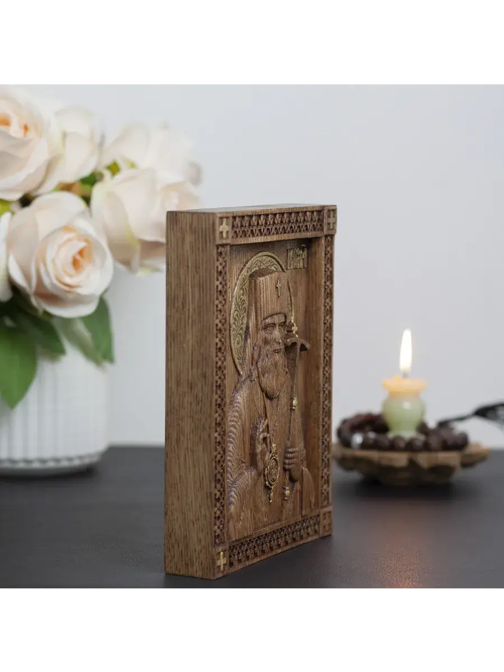 Лука Крымский икона деревянная резная, ясень