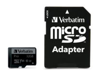 Карта памяти Verbatim Pro microSDHC 32GB UHS-I U3 V30, R/W 90/45 МБ/с с адаптером