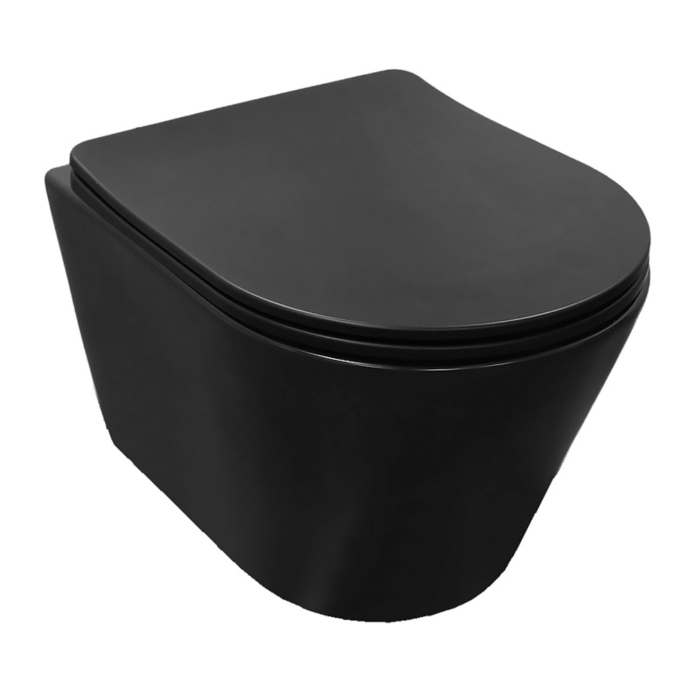 Унитаз подвесной Azario VELA 360х480х360 безободковый, система смыва "Торнадо", с быстросъемным сиденьем "Микролифт", черный матовый (AZ-2480MB)