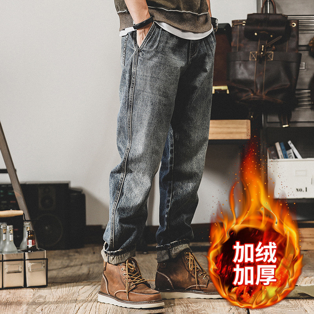 Мужские джинсы в американском стиле, свободные прямые модные брендовые брюки больших размеров, мужские весенне-осенние широкие брюки для мужчин