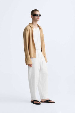 ZARA БРЮКИ-ДЖОГГЕРЫ ИЗ 100% ЛЬНА, БЕЛЫЙ