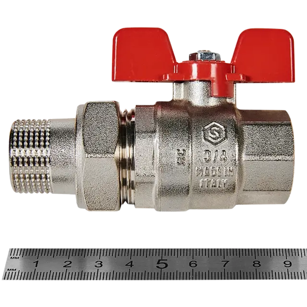Кран шаровой STOUT полнопроходной 3/4" с американкой под O-ring кольцо (бабочка)