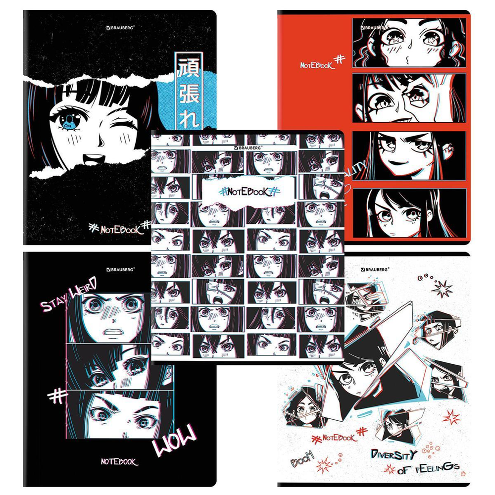 Тетрадь А5, 48л. клетка, микс "Аниме" (BRAUBERG)
