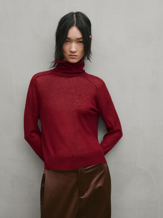 Massimo Dutti Свитер из тонкого трикотажа, бордовый