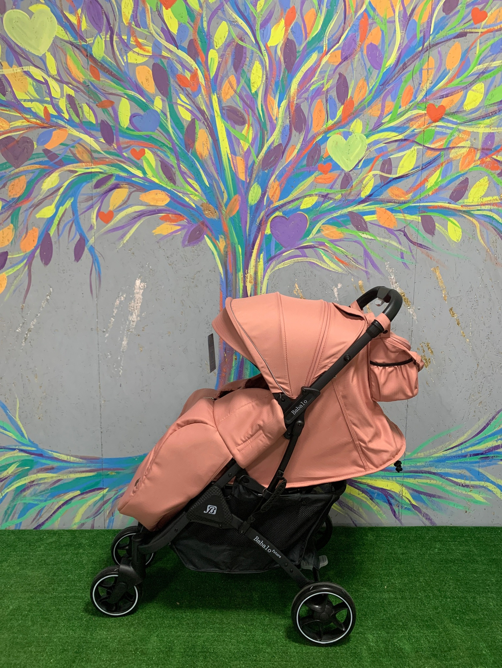 Коляска прогулочная Babalo 2022 Розовый текстиль на чёрной раме с сумкой