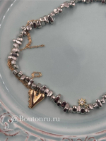 Колье серебристое с сердечком, звездочкой и цепью биколорное