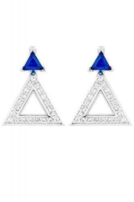 Серьги из серебра со вставками из выращенной синей шпинели и бесцветных фианитов