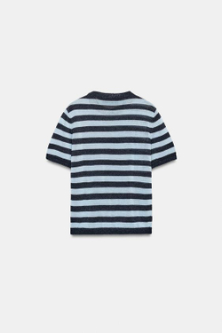 ZARA ТРИКОТАЖНЫЙ ТОП С КОРОТКИМИ РУКАВАМИ, МОРСКОЙ СИНИЙ