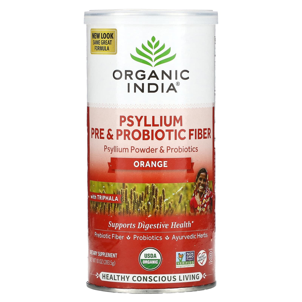 Organic India, Пре и пробиотическое волокно подорожника, апельсин, 10 унций (283,5 г)