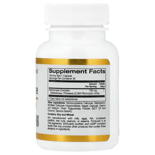California Gold Nutrition, Наттокиназа, протеолитический фермент, 2000 FU, 30 растительных капсул