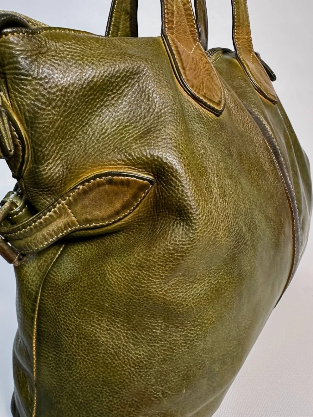 Женская премиальная горчично-оливковая сумка из натуральной кожи "Венеция"