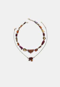 STRADIVARIUS Комплект из 2 многорядных ожерелий со стразами, золотой