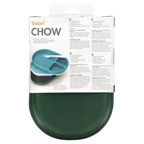 Boon, Chow, разделенный набор силиконовых тарелок, от 6 месяцев, синий, 3 шт.