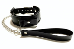 Черный ошейник с поводком из эко-кожи (Цвет: черный)