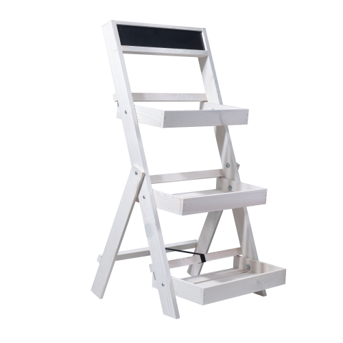 Подставка для цветов и декора напольная 3 полки из массива сосны Флорэль, деревянная этажерка для цветов на подоконник в стиле рустик, белая