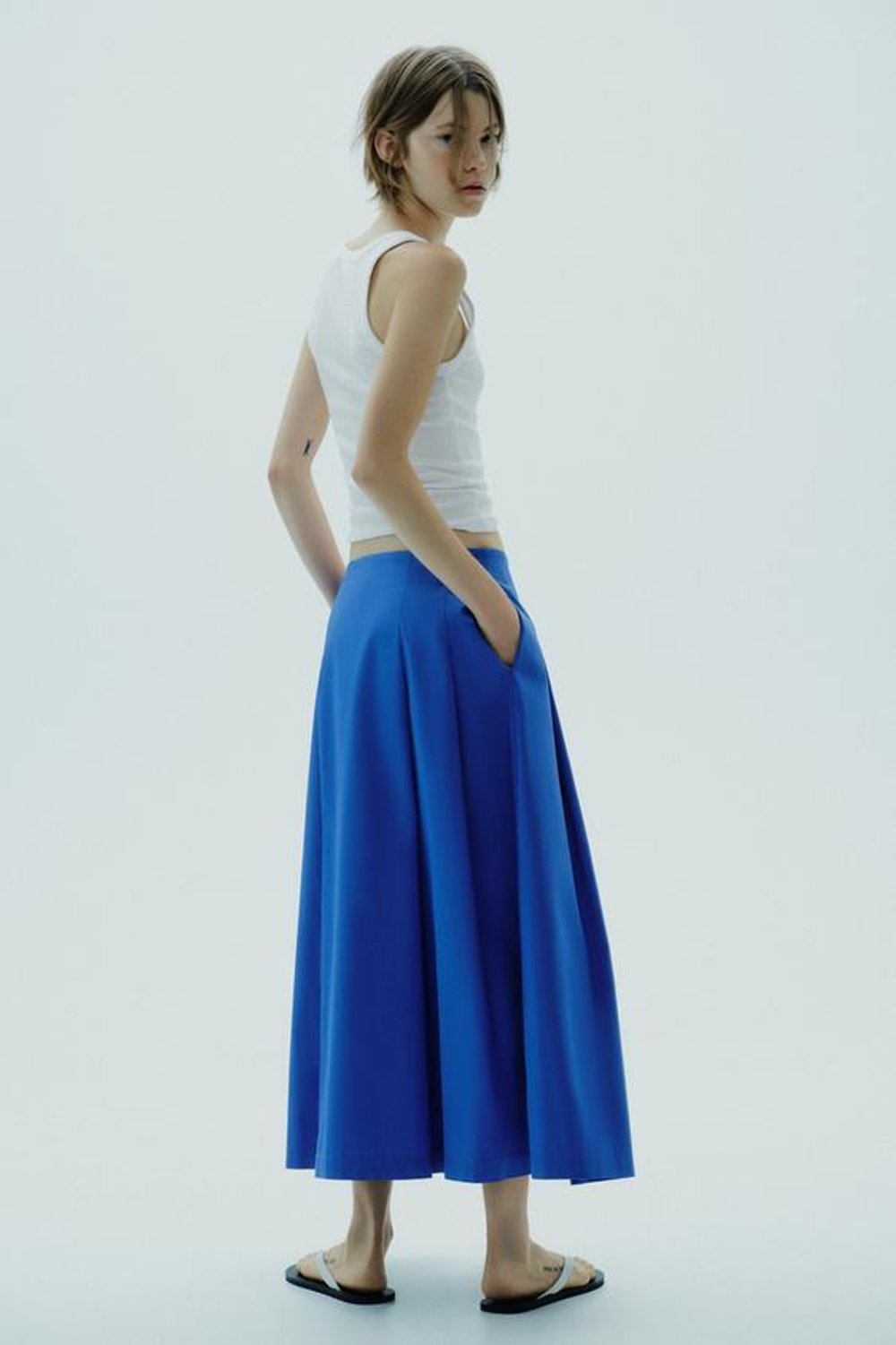 ZARA ЮБКА МИДИ СО СКЛАДКАМИ, ВАСИЛЬКОВЫЙ