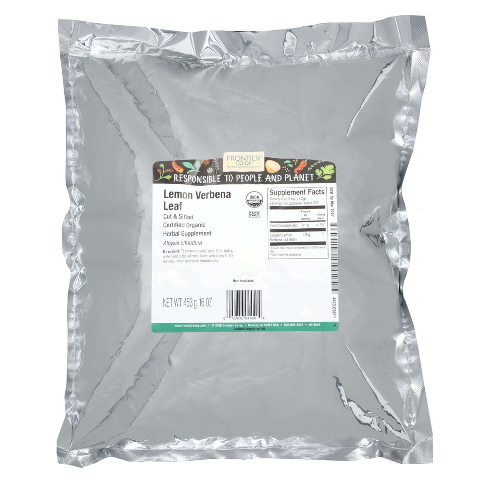 Frontier Co-op, Органические нарезанные и просеянные листья лимонной вербены, 453 г (16 унций)