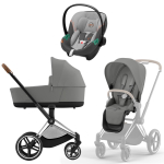 Коляска 3 в 1 Cybex Priam IV Chrome Brown complete и автокресло Aton S2 i-Size Lava Grey Mirage Grey