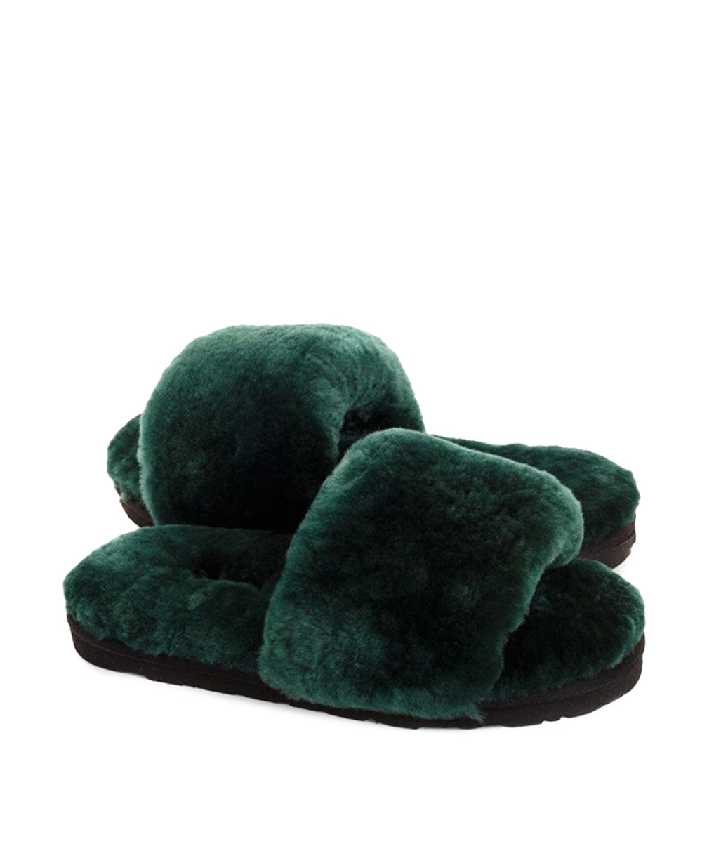 FLUFF SLIDE SLIPPER-dark green