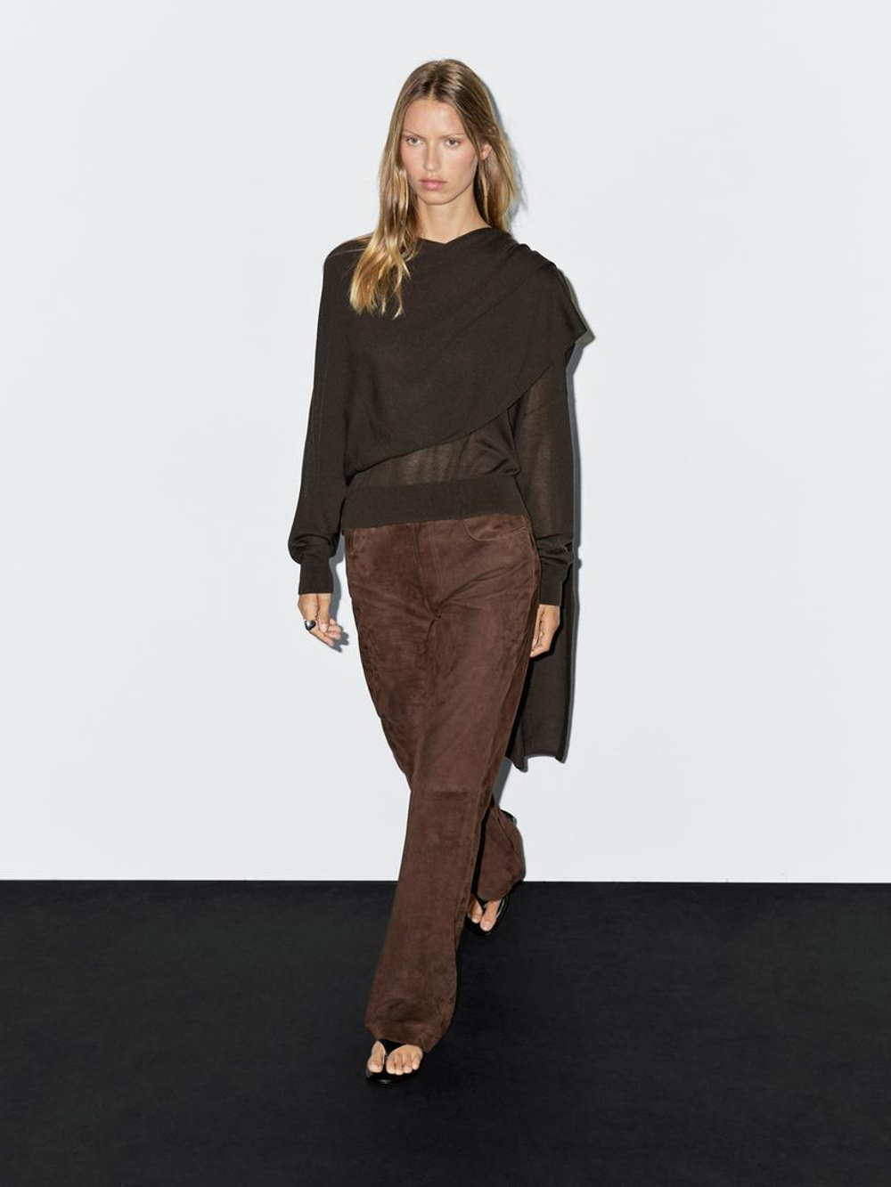 Massimo Dutti Трикотажный свитер с шарфом, коричневый