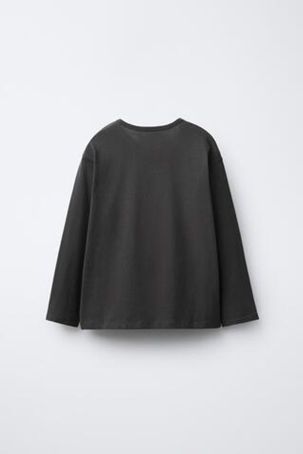 ZARA ФУТБОЛКА С ДЛИННЫМИ РУКАВАМИ И ВЫШИВКОЙ, АНТРАЦИТОВО-СЕРЫЙ
