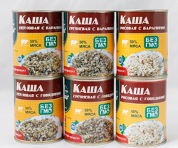 Ассорти тушенки и каш (говядина, баранина, конина и все виды каш с мясом в ассортименте), 1 коробка (56 банок)