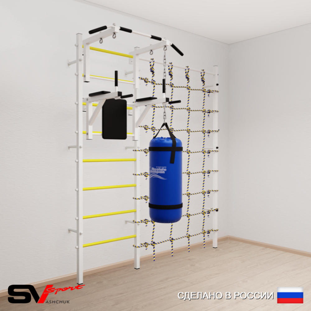 Шведская стенка Sv Sport усиленная 60310 (Турник стандарт/Брусья/Цепь/Мешок 15кг/Канатный лаз)