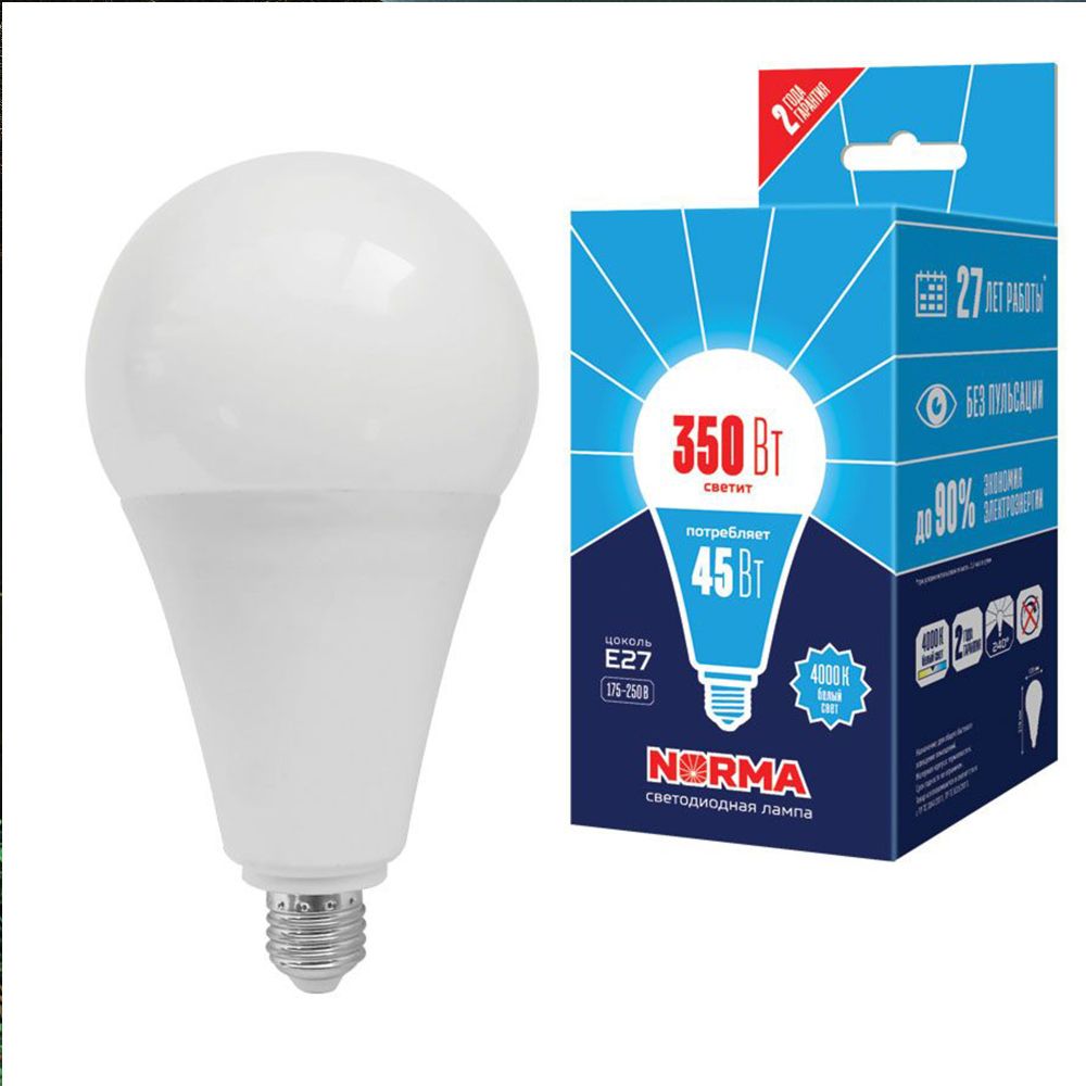LED-A120-45W-4000K-E27-FR-NR Лампа светодиодная. Форма A. матовая. Серия Norma. Белый свет 4000K. Картон. ТМ Volpe