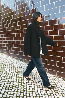 ZARA КОРОТКОЕ ПАЛЬТО ИЗ СМЕСОВОЙ ШЕРСТИ С ВОРОТНИКОМ СТОЙКОЙ, ЧЕРНЫЙ