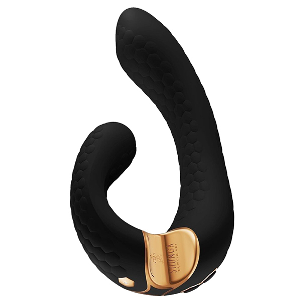 Черный гибкий вибростимулятор с двумя моторами 18,5см Shunga MIYO SH-MIYO-504