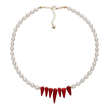 Чокер из натурального Жемчуга и Шипов натурального Коралла, gold