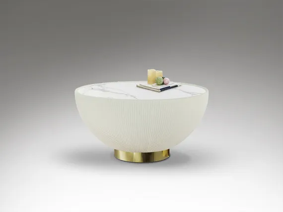 Круглый журнальный столик Candy белый-латунь