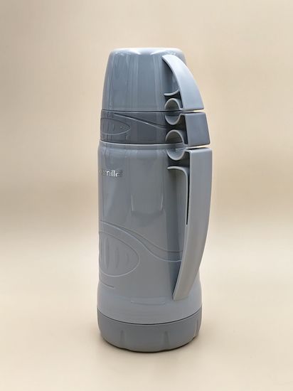 Термос 1 л. со стеклянной колбой Kamille KM 2031 пластиковый, 2 чашки