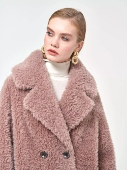 Шуба женская из овечьей шерсти чебурашка тедди, SilverFox (арт. S1188rm012bz)