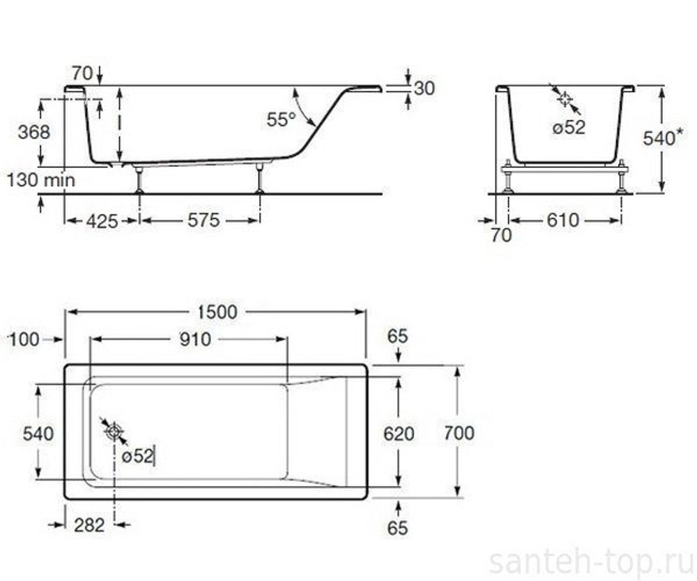 ВАННА АКРИЛОВАЯ ROCA EASY 150X70  в комплекте сифон, каркасм