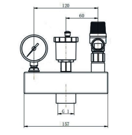 Группа безопасности котла Rommer 1" (3 бар до 50 кВт) без теплоизоляции (RVS-0004-015025)