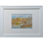 Картина акварельная авторская в раме и паспарту 21х30 см на стену для интерьера "Тованово в апреле".