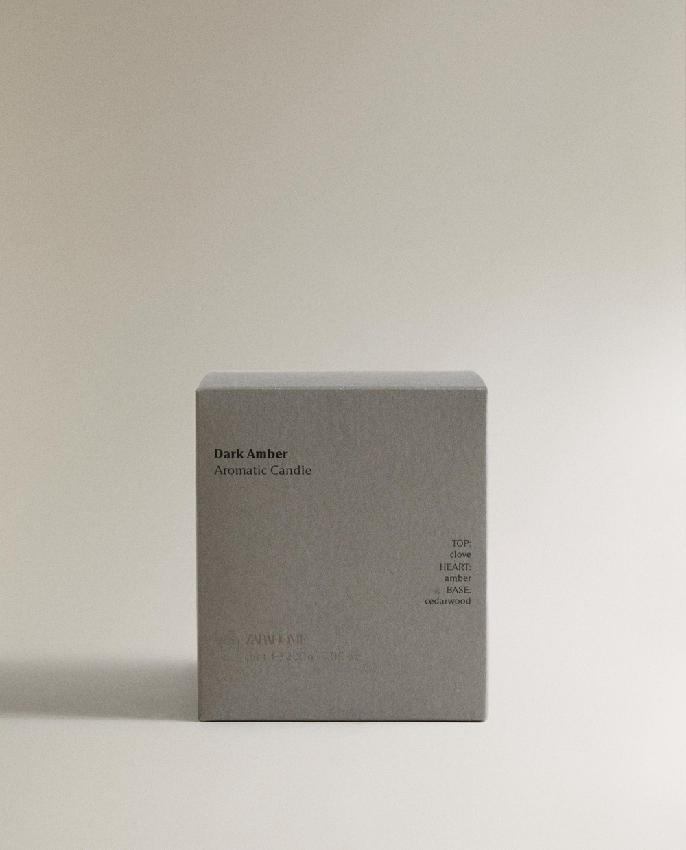Zara Home Свеча ароматическая Dark Amber 200 г, растительный воск, аромат восточный древесный, Коричневый