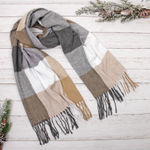 Палантин - шарф «ZIMA», принт в клетку, цвет бежевый/молочный, 180*70см (200/215гр)