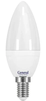 Лампа светодиодная GENERAL, Е27, 8Вт, С37 (свеча), 220В, 600лм, 4000К