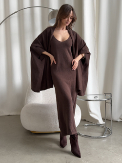 Комплект вязаный, длинное платье на лямках и короткий кардиган